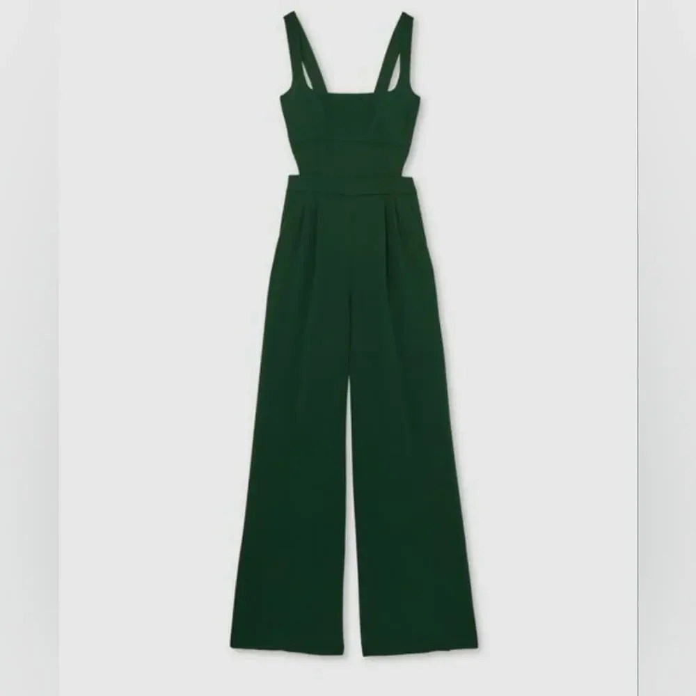NWOT Reiss Dark Green Dion cutout wide leg Jumpsuit US 6 - Picture 2 of 16